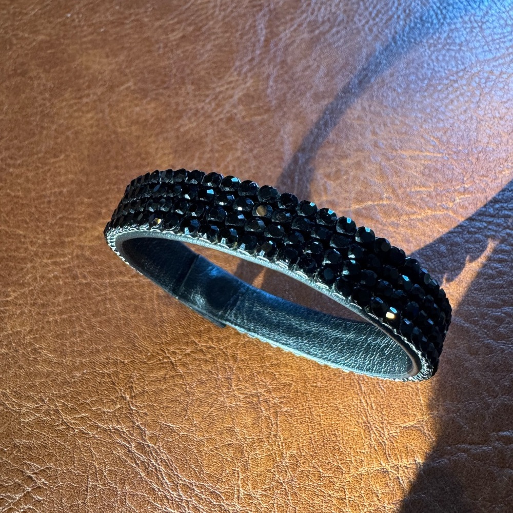 Swarovski vintage authentic retired black leather crystal bracelet